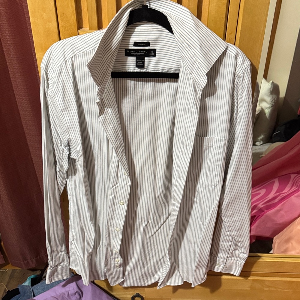 Pronto Uomo White Shirt with Gray Pinstripes